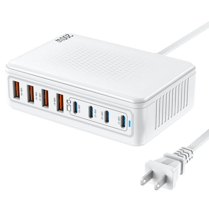 USB C Charger Block 200W GaN USB Charging Station Hub 8-Port PD 65W Laptop Fast Charger Power Adapter Compatible with MacBook Pro/AirDelliPadiPhone 16/15Galaxy S23/S24 Steam Deck etc